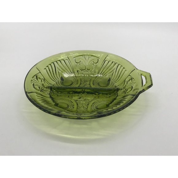 Vtg MCM Indiana Glass Avacado Green "Killarney" Divided Trinket/Nut Dish/Ashtray - Picture 3 of 5
